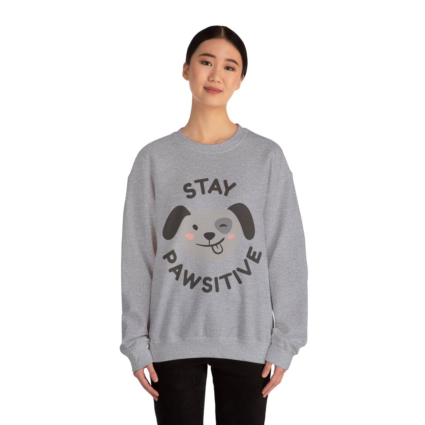 Stay Pawsitive Dog Lover Sweatshirt, Cute Pet Crewneck, Dog Mom Gift, Cozy Animal Apparel, Fun Pet Lover Merchandise
