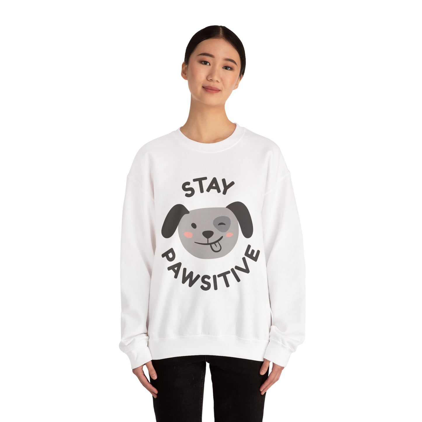 Stay Pawsitive Dog Lover Sweatshirt, Cute Pet Crewneck, Dog Mom Gift, Cozy Animal Apparel, Fun Pet Lover Merchandise